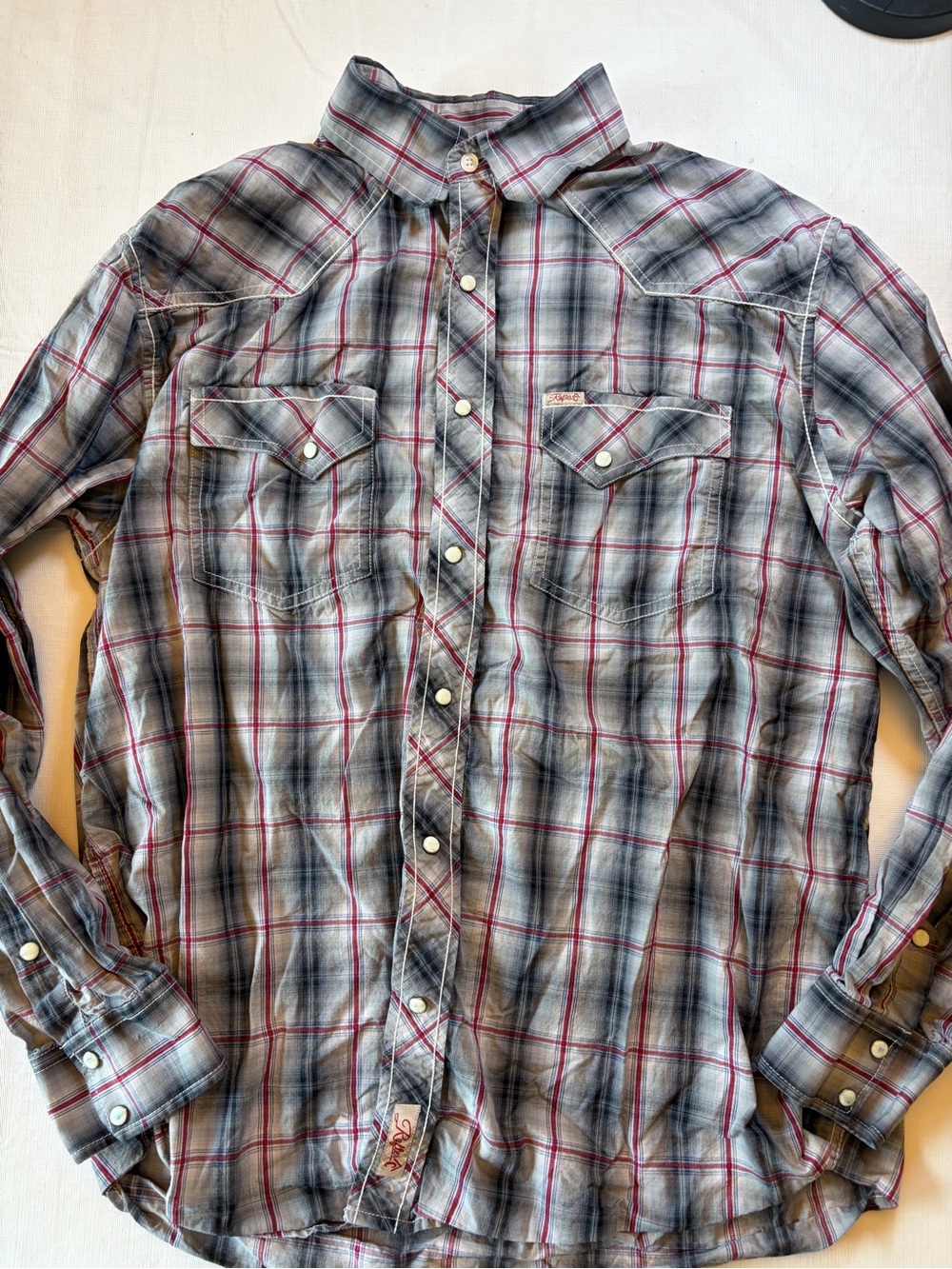 Vintage western wear rafter C Men's Plaid Button-Down Shirt - Gray & Red